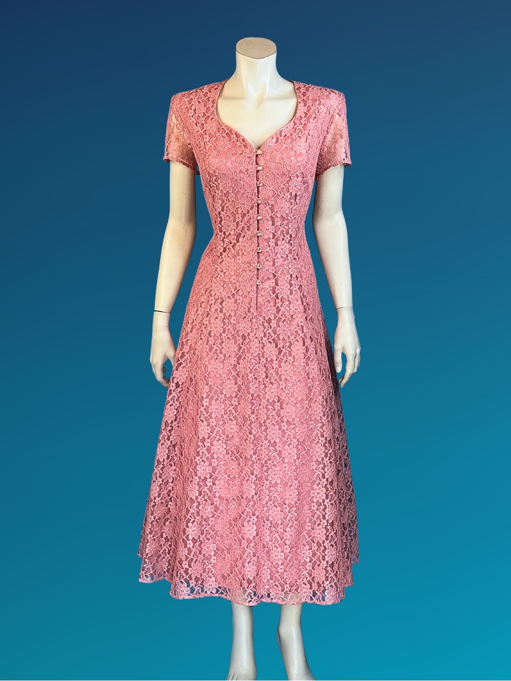 90s Vintage Dusty Pink Lace CORSET Back Dress | M
